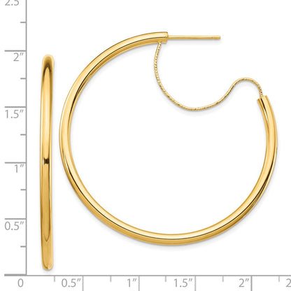14K Gelbgold 2.5x40mm Poliert mit Diamantiert Draht Creolen