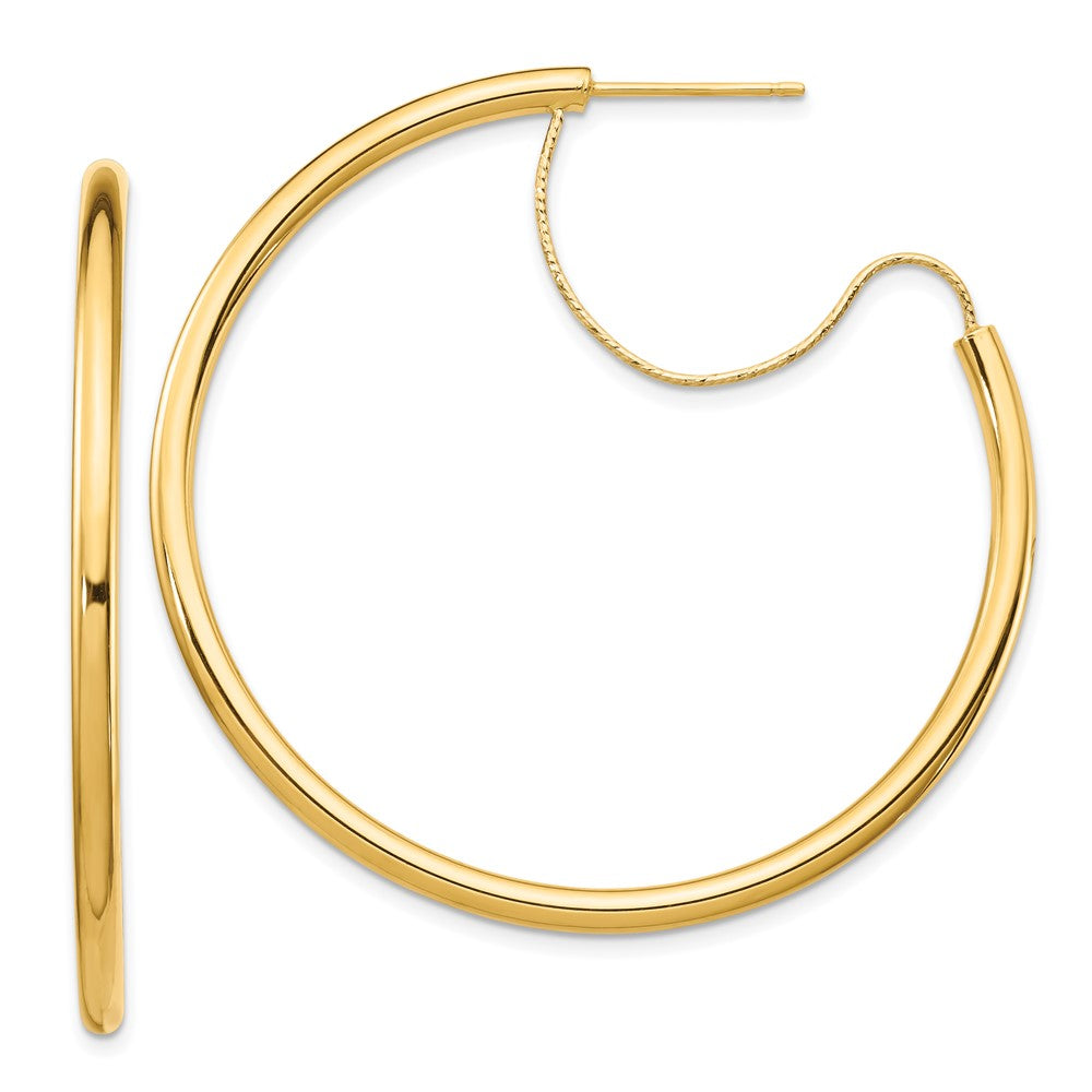 14K Gelbgold 2.5x40mm Poliert mit Diamantiert Draht Creolen