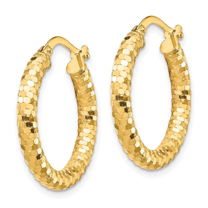 14K Gelbgold 3x22mm Diamantiert Creolen