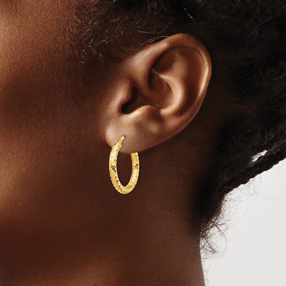 14K Gelbgold 3x22mm Diamantiert Creolen
