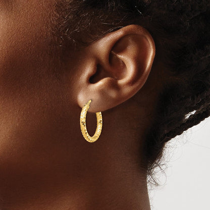 14K Gelbgold 3x22mm Diamantiert Creolen