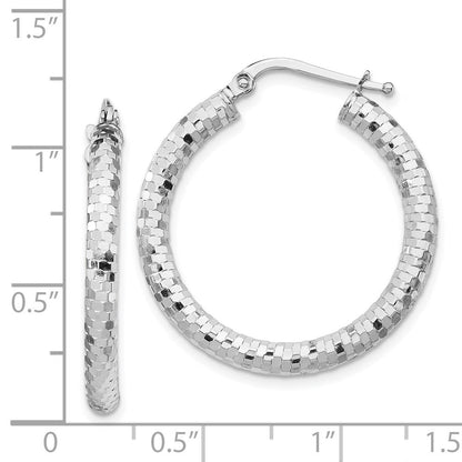 14K Weißgold 3x27mm Diamantiert Creolen