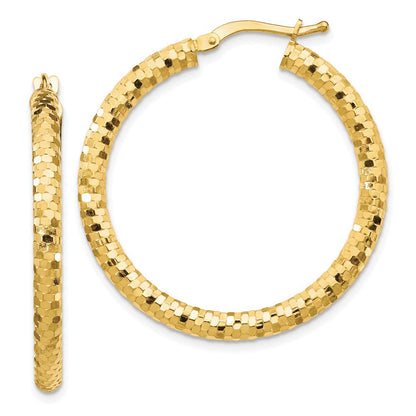 14K Gelbgold 3x32mm Diamantiert Creolen