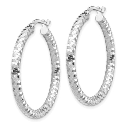 14K Weißgold 3x32mm Diamantiert Creolen