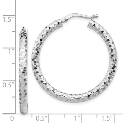 14K Weißgold 3x32mm Diamantiert Creolen