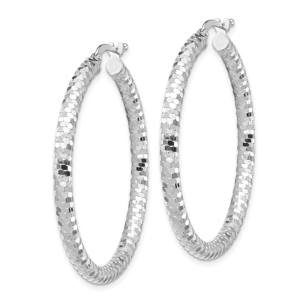 14K Weißgold 3x38mm Diamantiert Creolen