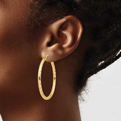 14K Gelbgold 3x35mm Diamantiert Creolen