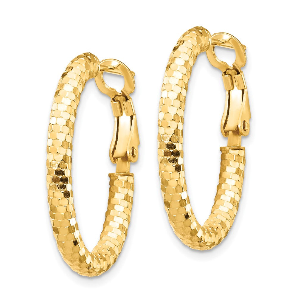 14K Gelbgold 3mm Klein Diamantiert Oval Omega Rückseite Creolen