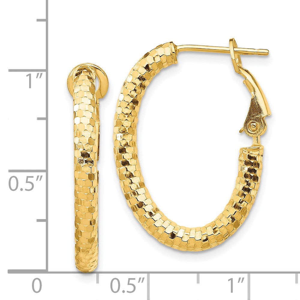 14K Gelbgold 3mm Klein Diamantiert Oval Omega Rückseite Creolen