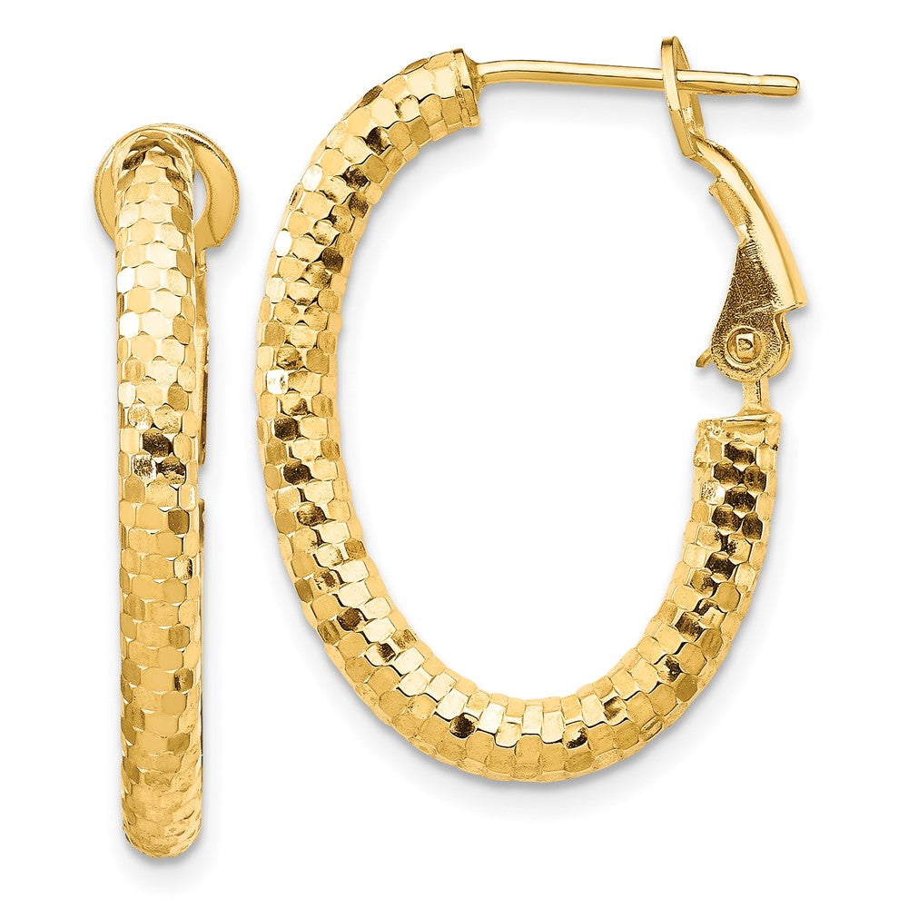 14K Gelbgold 3mm Klein Diamantiert Oval Omega Rückseite Creolen