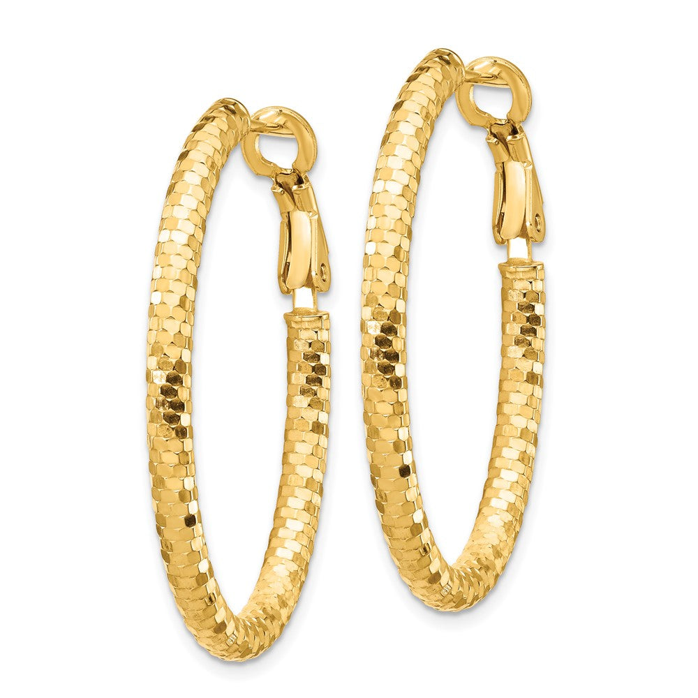 14K Gelbgold 3mm Mittel Diamantiert Oval Omega Rückseite Creolen