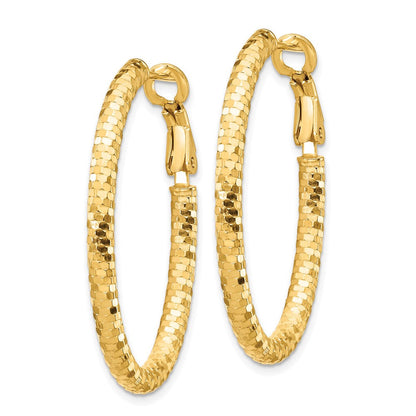 14K Gelbgold 3mm Mittel Diamantiert Oval Omega Rückseite Creolen