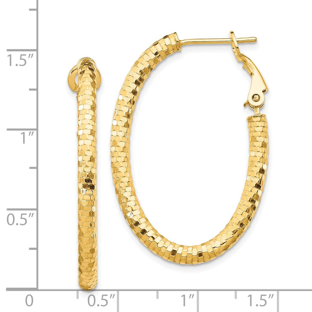 14K Gelbgold 3mm Mittel Diamantiert Oval Omega Rückseite Creolen