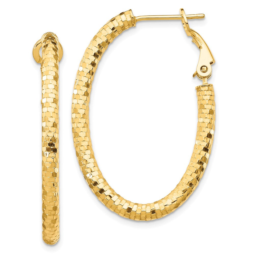 14K Gelbgold 3mm Mittel Diamantiert Oval Omega Rückseite Creolen