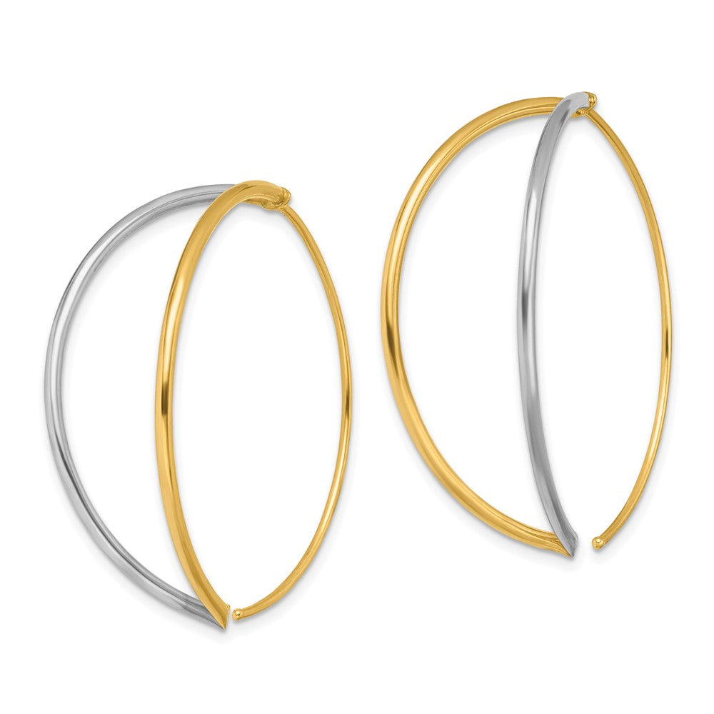 14K Gelb & Rhodium mit Rhodium Groß Hängend Durchzieher-Ohrringe
