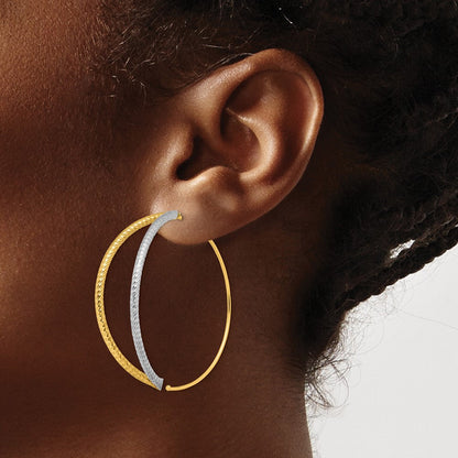14K Gelb & Rhodium mit Rhodium Groß Diamantiert Hängend Durchzieher-Ohrringe