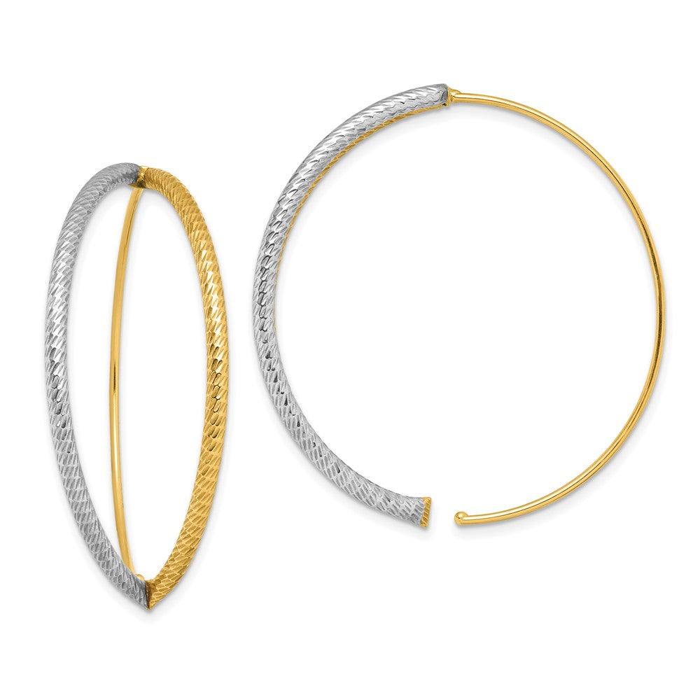 14K Gelb & Rhodium mit Rhodium Groß Diamantiert Hängend Durchzieher-Ohrringe