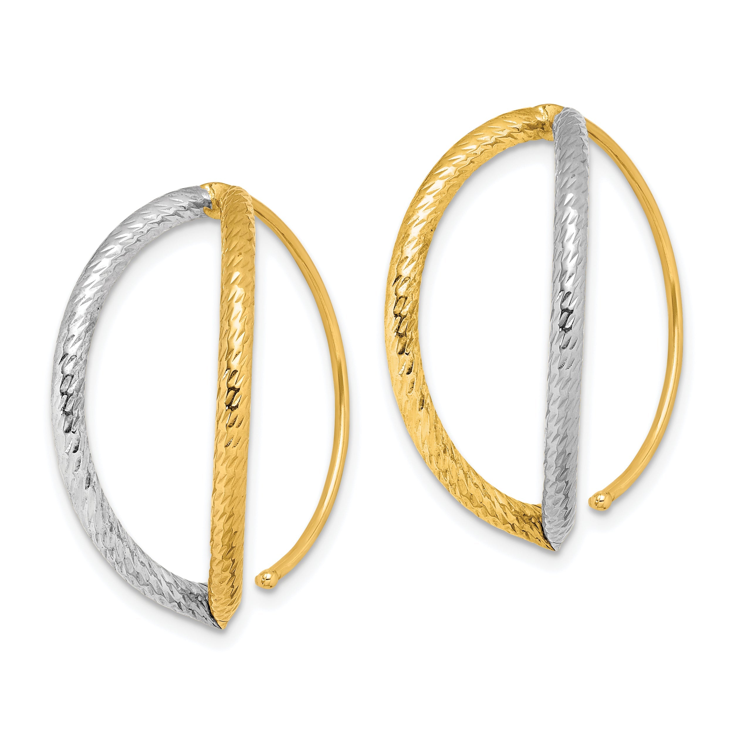 14K Gelb & Rhodium mit Rhodium Diamantiert Hängend Durchzieher-Ohrringe