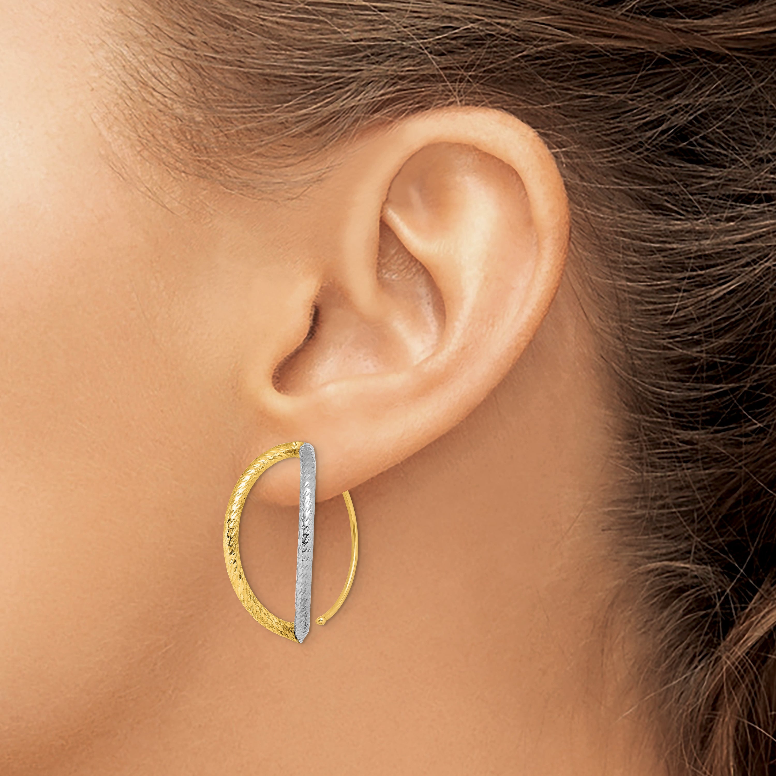 14K Gelb & Rhodium mit Rhodium Diamantiert Hängend Durchzieher-Ohrringe