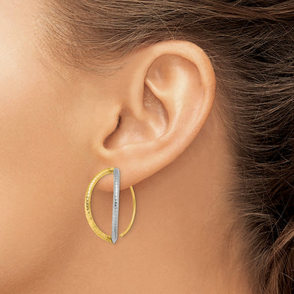 14K Gelb & Rhodium mit Rhodium Diamantiert Hängend Durchzieher-Ohrringe