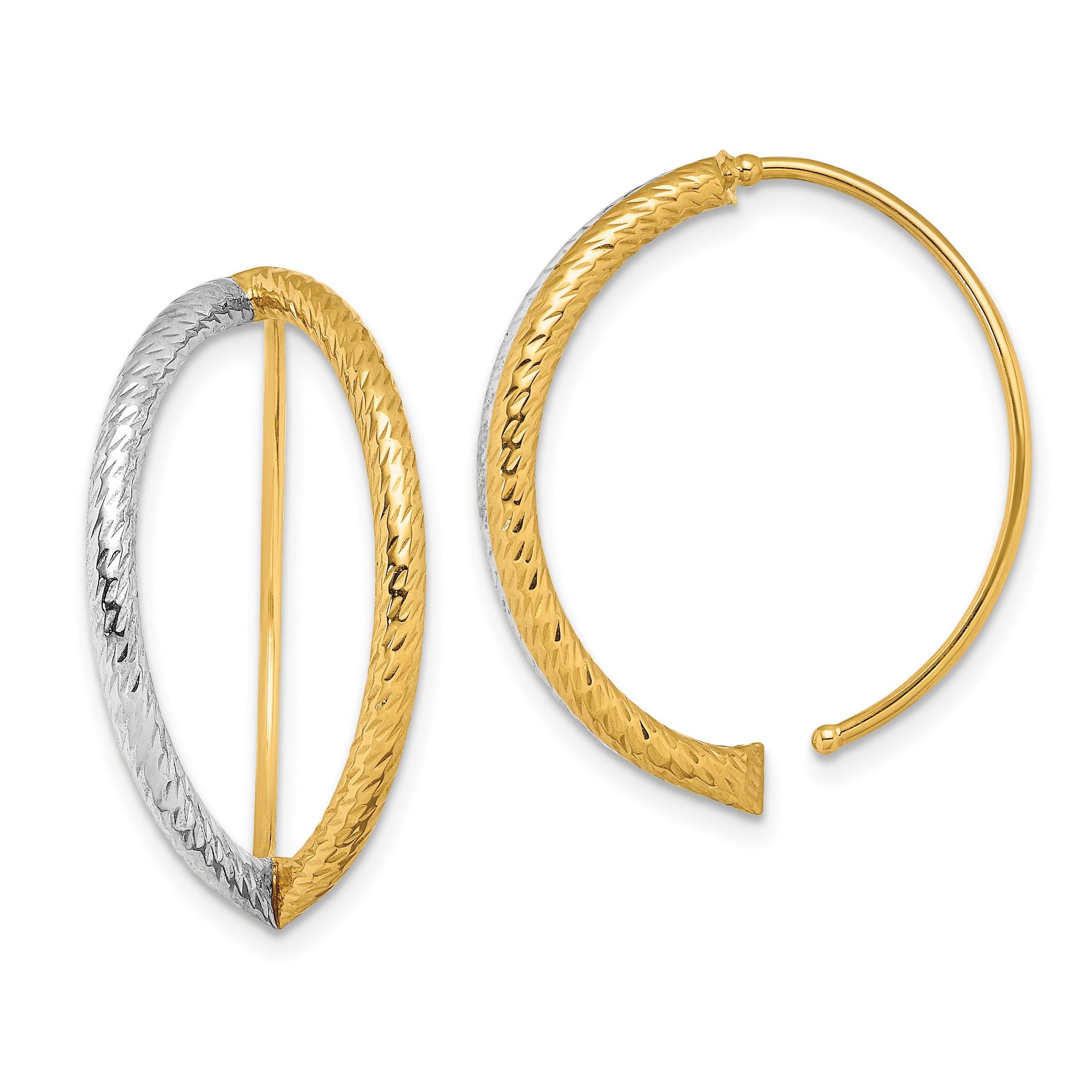 14K Gelb & Rhodium mit Rhodium Diamantiert Hängend Durchzieher-Ohrringe