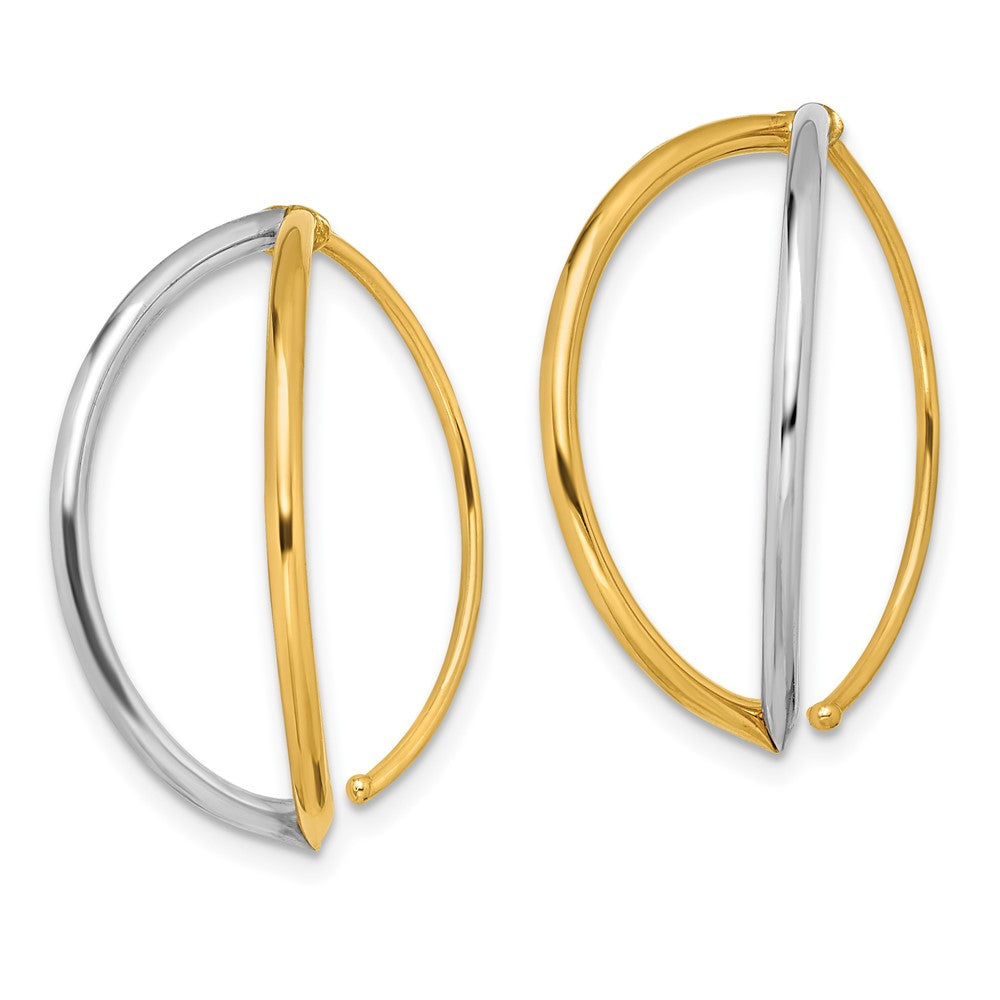14K Gelb & Rhodium mit Rhodium Hängend Durchzieher-Ohrringe