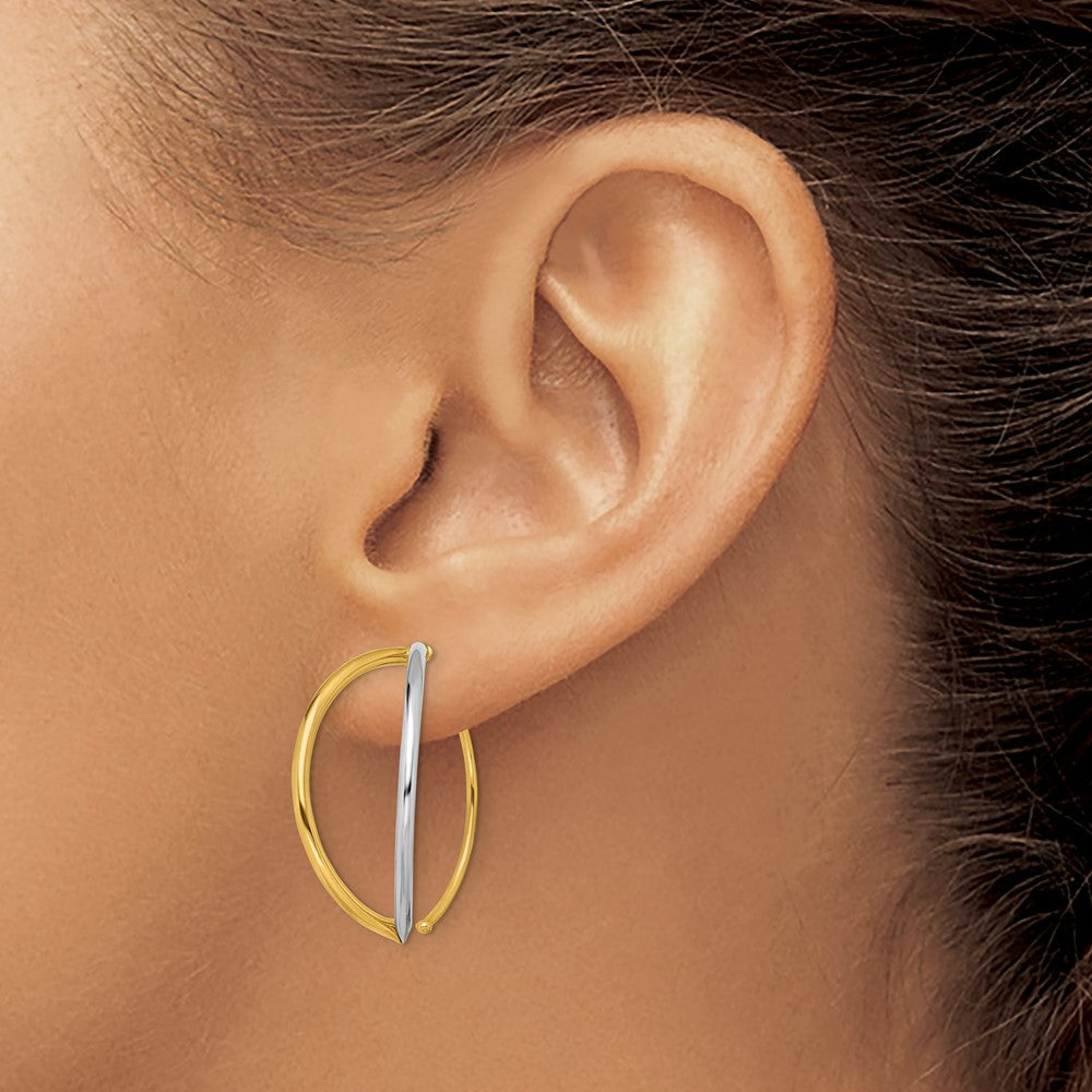 14K Gelb & Rhodium mit Rhodium Hängend Durchzieher-Ohrringe