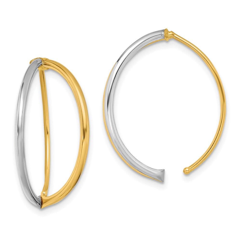 14K Gelb & Rhodium mit Rhodium Hängend Durchzieher-Ohrringe