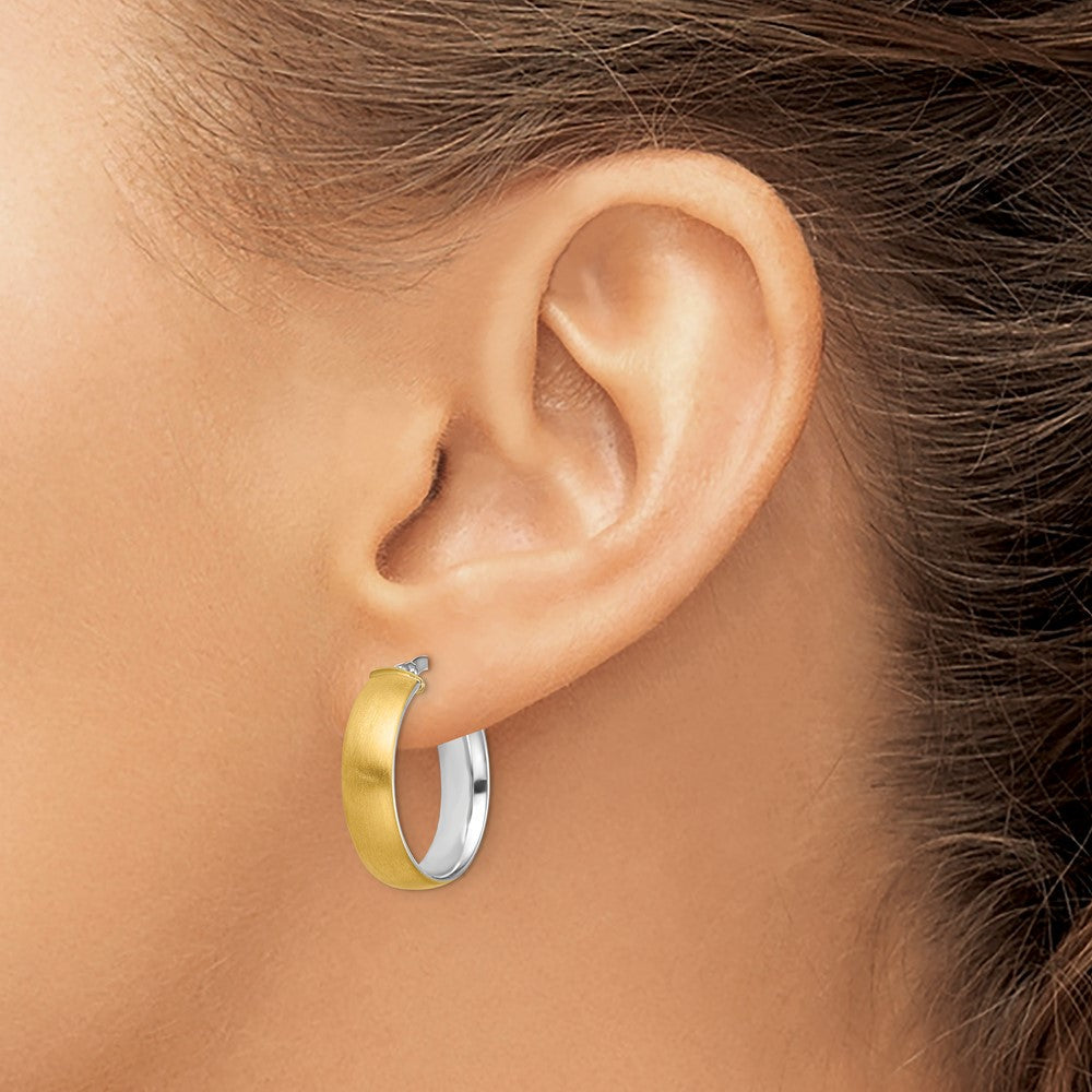 14K Gelb & Rhodium mit Weiß Klein 5mm Poliert Satiniert Creolen