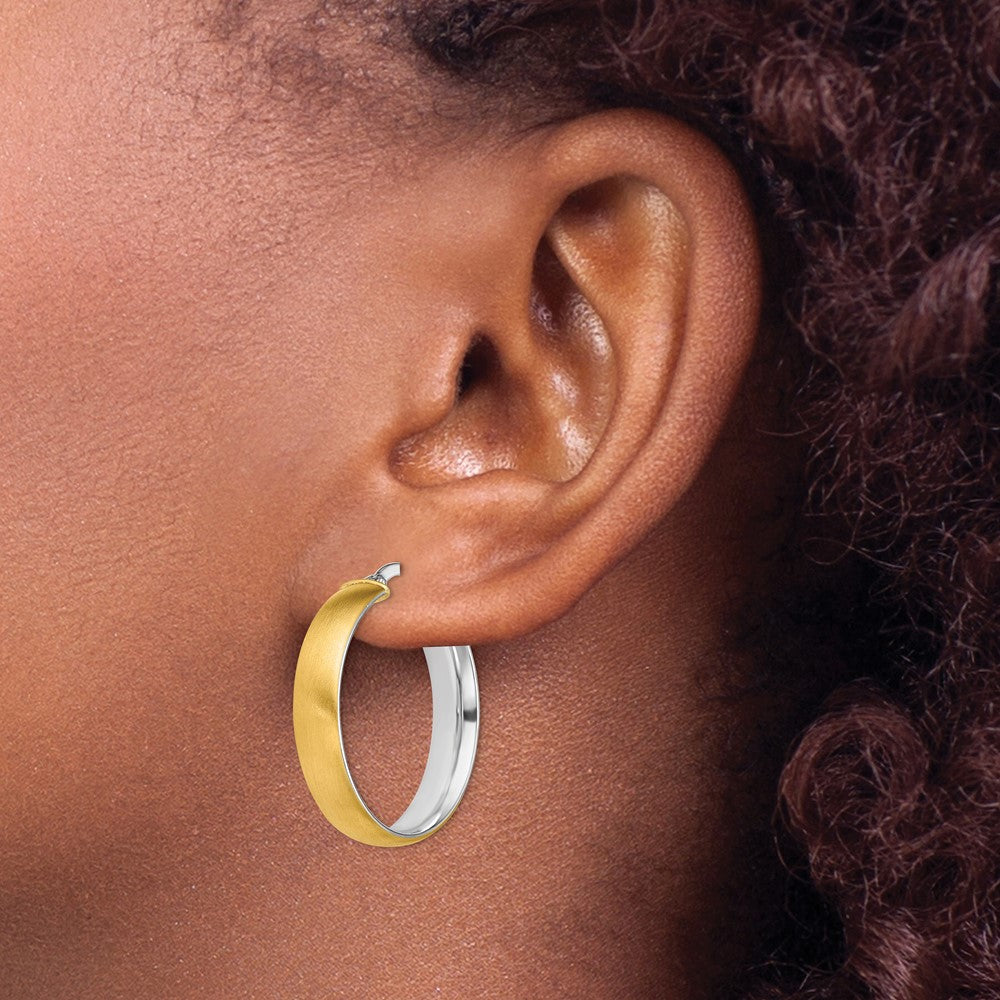14K Gelb & Rhodium mit Weiß Mittel 5mm Poliert Satiniert Creolen
