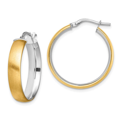 14K Gelb & Rhodium mit Weiß Mittel 5mm Poliert Satiniert Creolen