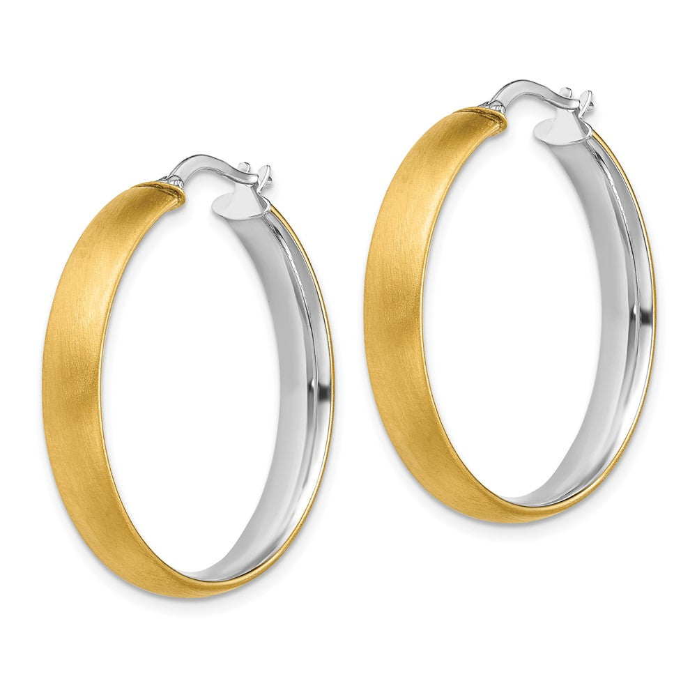 14K Gelb & Rhodium mit Weiß Groß 5mm Poliert Satiniert Creolen