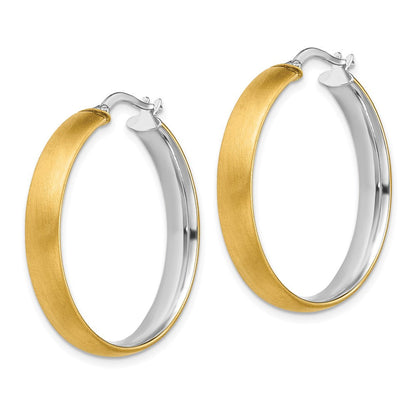 14K Gelb & Rhodium mit Weiß Groß 5mm Poliert Satiniert Creolen