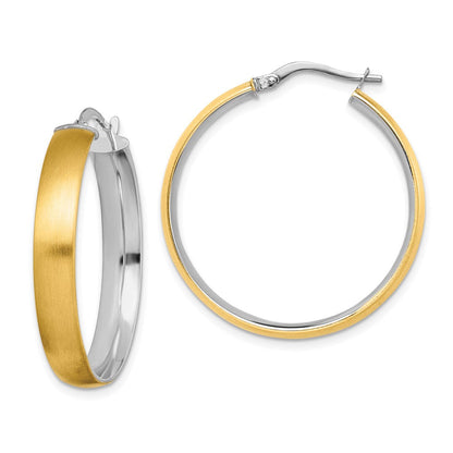 14K Gelb & Rhodium mit Weiß Groß 5mm Poliert Satiniert Creolen