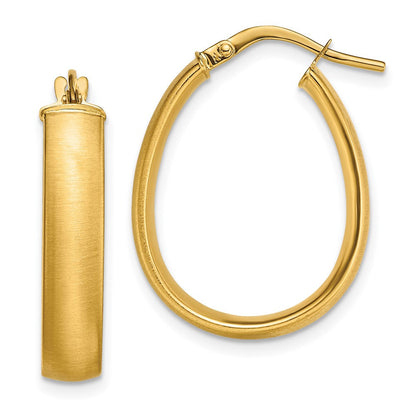 14K Gelbgold 4.85x18.5mm Satiniert und Poliert Tropfen Creolen