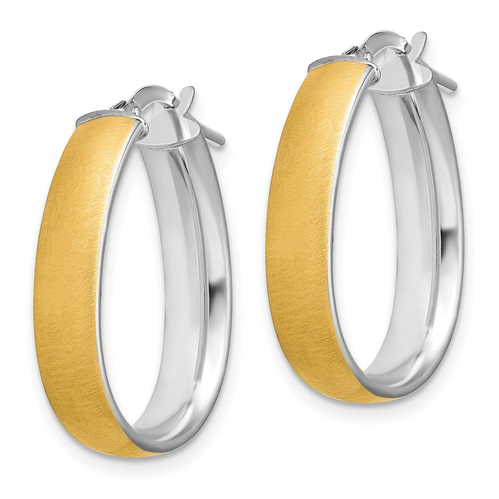 14K Gelb & Rhodium und Weiß 4.85x18.5mm Satiniert Poliert Tropfen Creolen