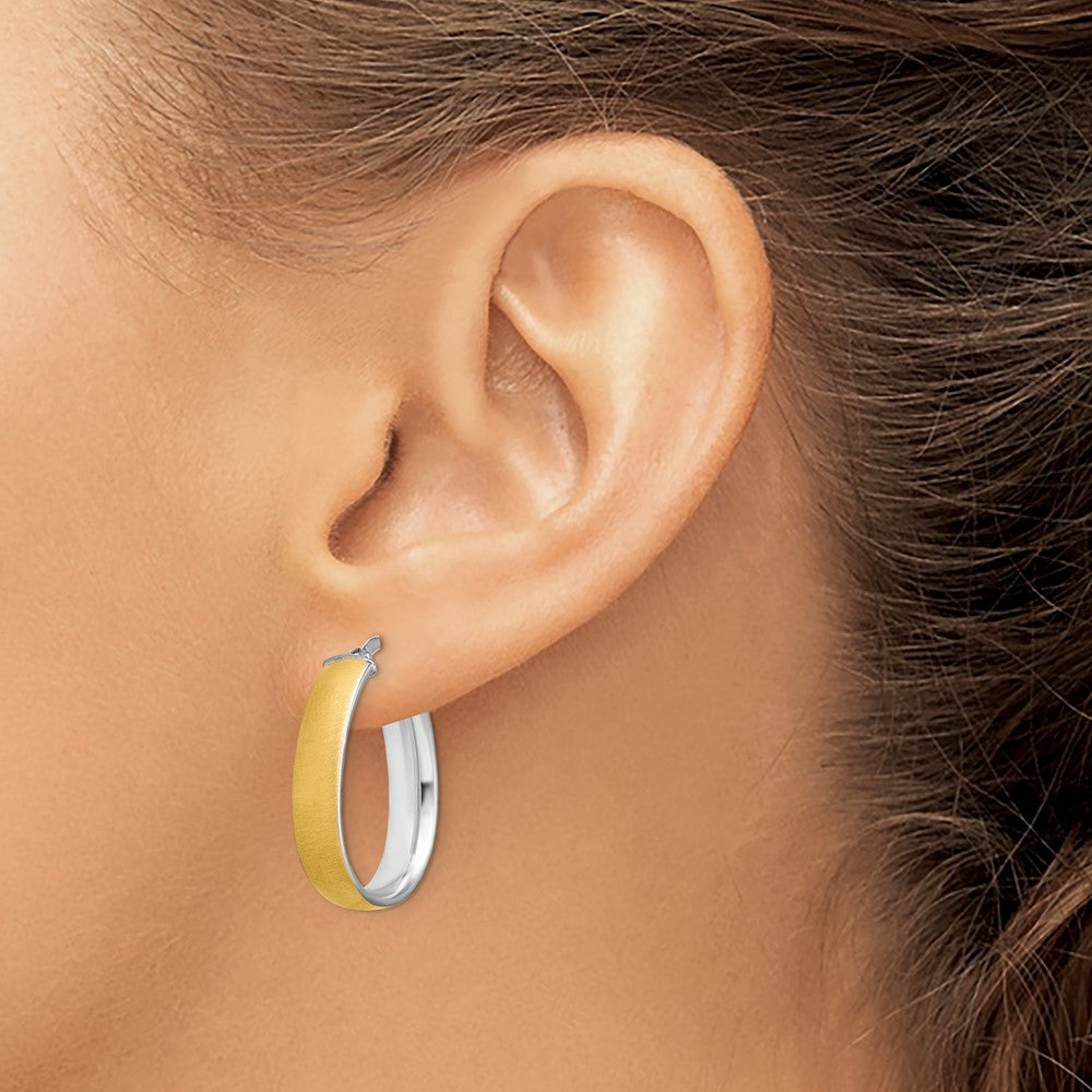 14K Gelb & Rhodium und Weiß 4.85x18.5mm Satiniert Poliert Tropfen Creolen