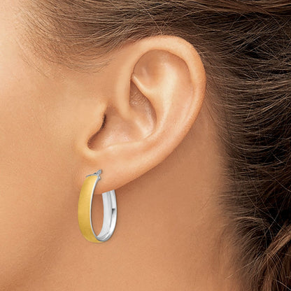 14K Gelb & Rhodium und Weiß 4.85x18.5mm Satiniert Poliert Tropfen Creolen