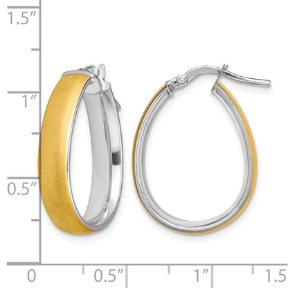 14K Gelb & Rhodium und Weiß 4.85x18.5mm Satiniert Poliert Tropfen Creolen