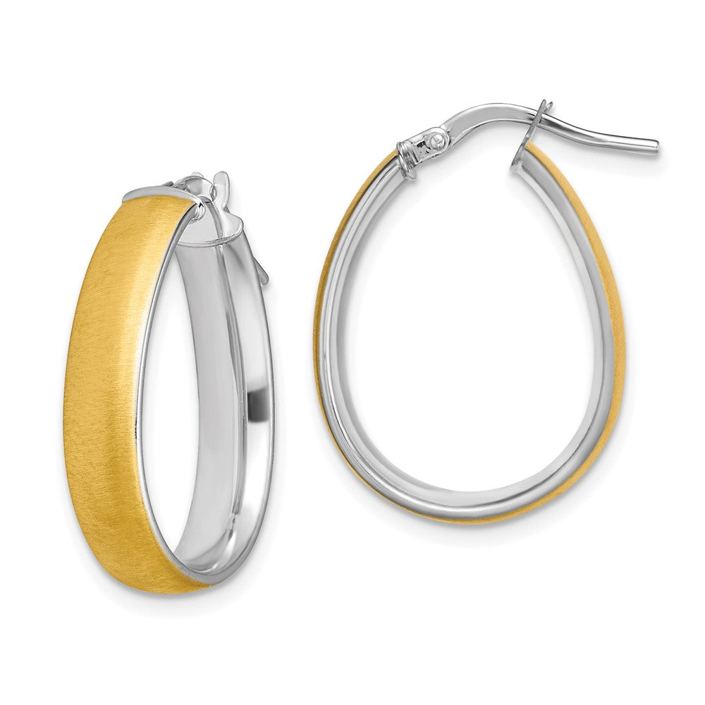 14K Gelb & Rhodium und Weiß 4.85x18.5mm Satiniert Poliert Tropfen Creolen