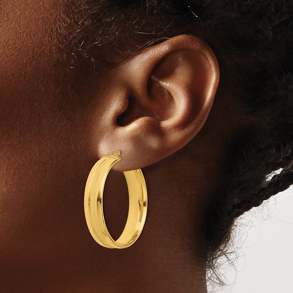 14K Gelbgold 30mm Satiniert und Poliert Creolen