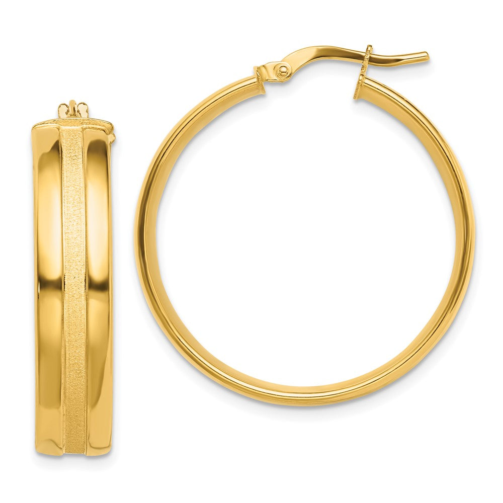 14K Gelbgold 30mm Satiniert und Poliert Creolen