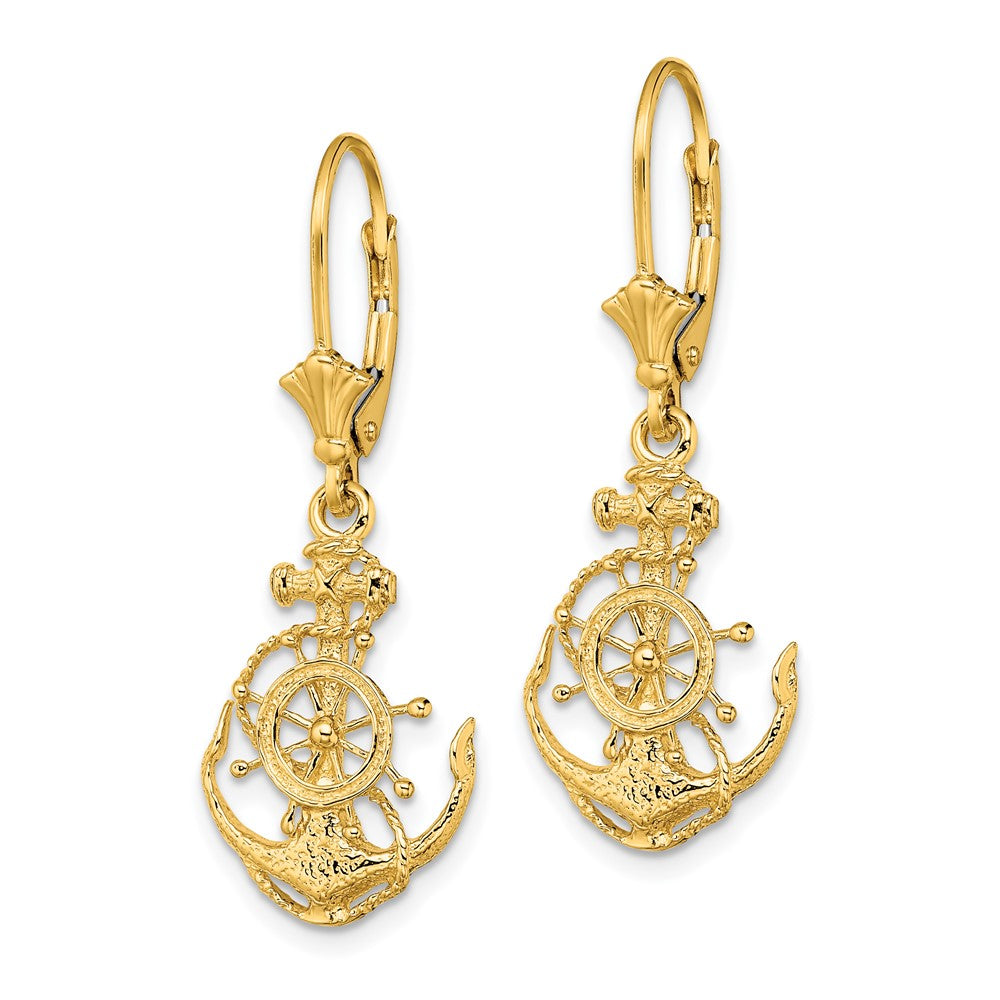 14K Gelbgold 2-d Anker und Rad Ohrhänger mit Brisur