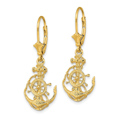 14K Gelbgold 2-d Anker und Rad Ohrhänger mit Brisur