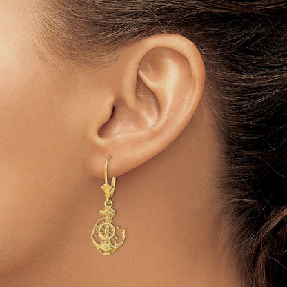 14K Gelbgold 2-d Anker und Rad Ohrhänger mit Brisur