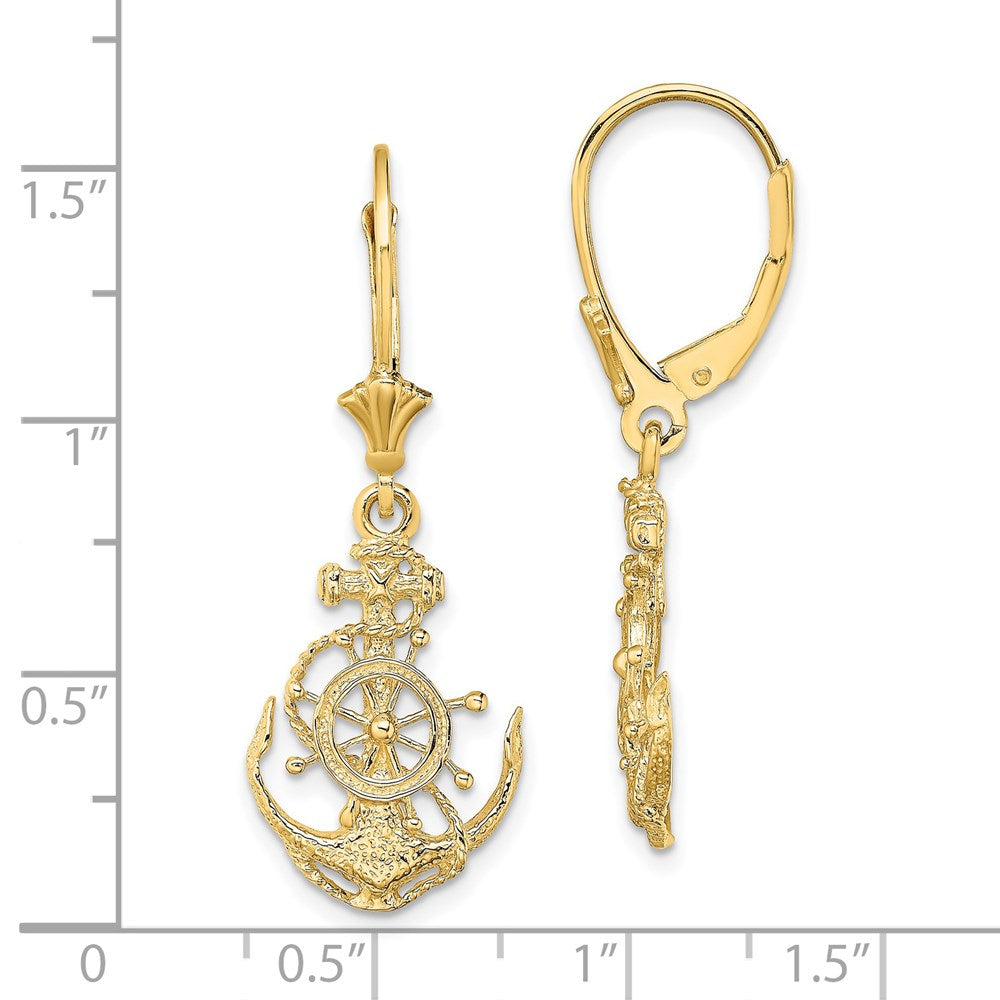 14K Gelbgold 2-d Anker und Rad Ohrhänger mit Brisur