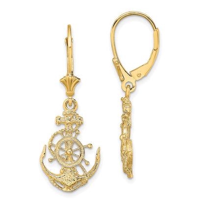 14K Gelbgold 2-d Anker und Rad Ohrhänger mit Brisur