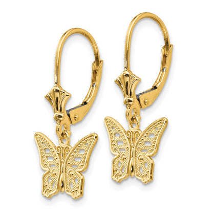 14K Gelbgold Schmetterling Ohrhänger mit Brisur