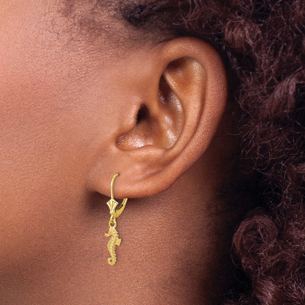 14K Gelbgold Seepferdchen-Ohrringe mit Klappbrisur