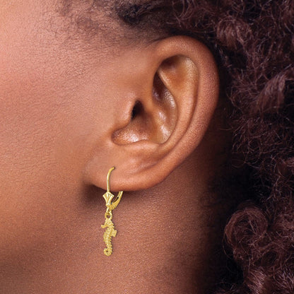 14K Gelbgold Seepferdchen-Ohrringe mit Klappbrisur